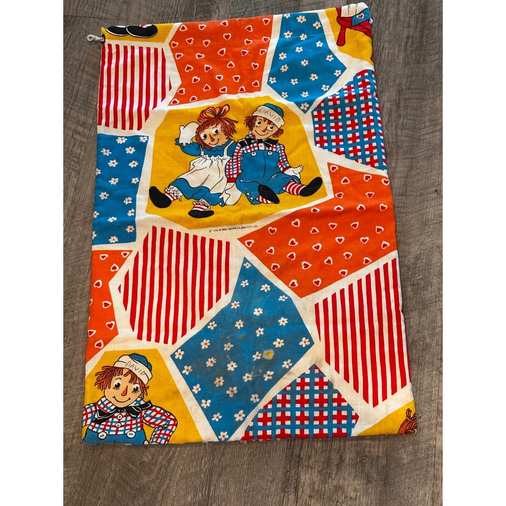 Vintage Raggedy Ann and Andy Wamsutta Drawstring Laundry Bag Toy Sack 29x18.5